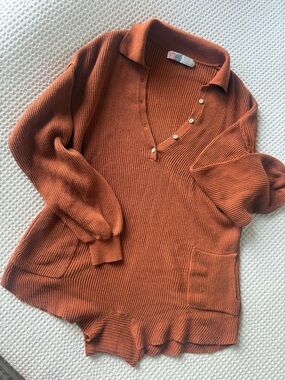 FREE PEOPLE Rust Ribbed Romper Jumpsuit